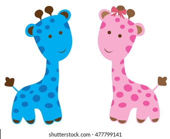 vector illustration of cute baby shower giraffes