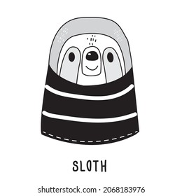 Vector illustration of cute baby sloth,Cute animal faces. Hand drawn characters,Cute cartoon animals Sloth Bear
