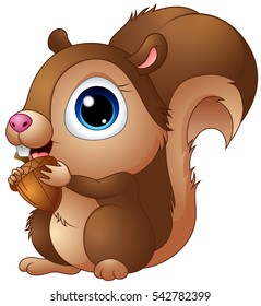Vector illustration of Cute baby squirrel cartoon a holding acorns