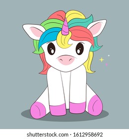 Vector illustration of cute baby unicorn for children design.