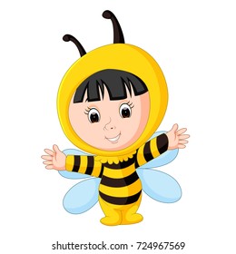 vector illustration of Cute baby wearing a bee suit