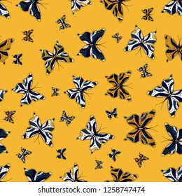 Vector illustration. Cute background for paper, design of fabric, wrappers and wallpaper. Seamless pattern. Fashion vector summer pattern with hand drawn butterflies.