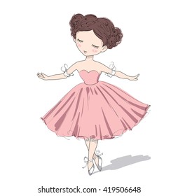 Vector illustration of a cute ballerina girl, who is dancing with inspiration.