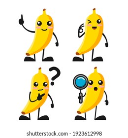 vector illustration of cute banana fruit have idea theme bundle set. cute banana fruit Concept White Isolated. Flat Cartoon Style Suitable for Landing Page, Banner, flyer, Sticker.