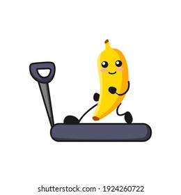 Vektorgrafik der süßen Bananenfrucht Fitness oder Charakter mit Zitrone. süße Bananenfrucht Konzept weiß einzeln. Flat Cartoon Style Geeignet für Landing Page, Banner, Flyer, Sticker.