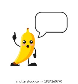 ilustración vectorial de una linda fruta bananera con palabra de globo en blanco. linda fruta bananera Concepto Blanco aislado. Estilo de caricatura plana Adecuado para Aterrizar Página, Cartel, Volante, Pegatina.