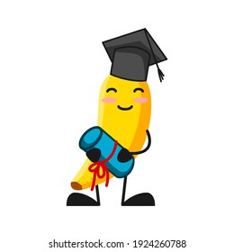 vector illustration of cute banana fruit education or character fresh graduate. cute banana fruit Concept White Isolated. Flat Cartoon Style Suitable for Landing Page, Banner, Flyer, Sticker.