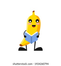 vector illustration of cute banana fruit education or character reading book. cute banana fruit Concept White Isolated. Flat Cartoon Style Suitable for Landing Page, Banner, Flyer, Sticker.