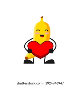 ilustración vectorial de la linda valentina de la fruta bananera o del personaje que sostiene la señal de amor. linda fruta bananera Concepto Blanco aislado. Estilo de caricatura plana Adecuado para Aterrizar Página, Cartel, Volante, Pegatina.