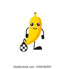 vector illustration of cute banana fruit sport or character play football. cute banana fruit Concept White Isolated. Flat Cartoon Style Suitable for Landing Page, Banner, Flyer, Sticker.