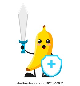 vector illustration of cute banana fruit medical or character fighting virus. cute banana fruit Concept White Isolated. Flat Cartoon Style Suitable for Landing Page, Banner, Flyer, Sticker.