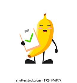 vector illustration of cute banana fruit medical or character with correct sign. cute banana fruit Concept White Isolated. Flat Cartoon Style Suitable for Landing Page, Banner, Flyer, Sticker.
