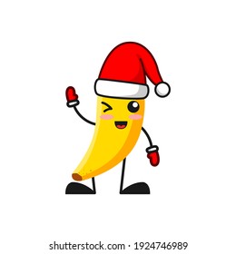 vector illustration of cute banana fruit christmas or character say hi. cute banana fruit Concept White Isolated. Flat Cartoon Style Suitable for Landing Page, Banner, Flyer, Sticker.