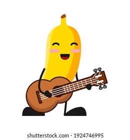 ilustración vectorial de la música linda de la fruta bananera o del personaje tocando la guitarra. linda fruta bananera Concepto Blanco aislado. Estilo de caricatura plana Adecuado para Aterrizar Página, Cartel, Volante, Pegatina.