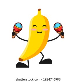 vector illustration of cute banana fruit music or character playing maraca. cute banana fruit Concept White Isolated. Flat Cartoon Style Suitable for Landing Page, Banner, Flyer, Sticker.