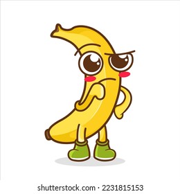 vector illustration of cute banana fruit or character confused. cartoon character of banana with confuse gesture