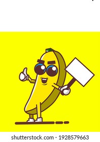 Vector illustration of cute banana mascot with board