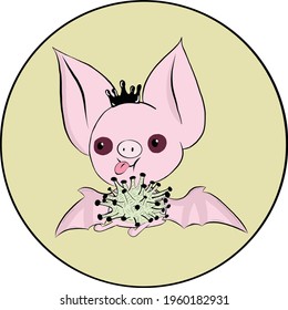 Vector Illustration of Cute Bat with corona on Isolated Background