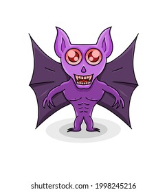 vector illustration of cute bat monster in simple flat style.