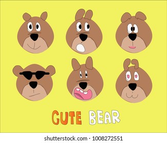 Vector, Illustration, Cute bear cartoon on yellow background