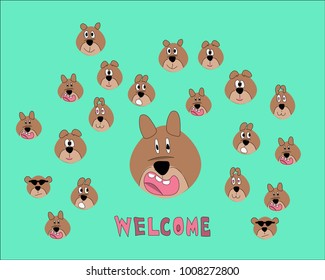 Vector, Illustration, Cute bear cartoon on green background 