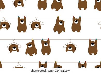 Vector illustration of cute bear cartoon character  on gray background.Seamless background, creative repeating of texture for printing, wrapping, wallpaper, fabric, and textile.