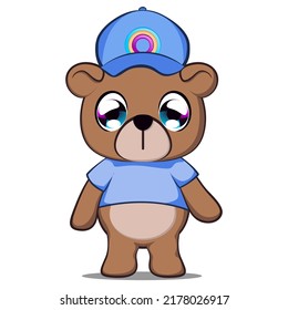 vector illustration of cute bear cartoon mascot dressed up wearing a baseball cap