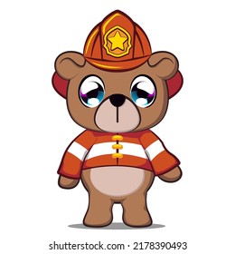 Vektorgrafik des mit Feuerwehrmann verkleideten süßen Bärenkartoons