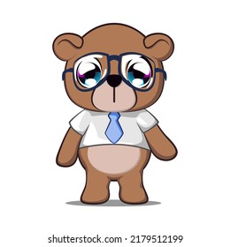 vector illustration of cute bear cartoon mascot being office worker