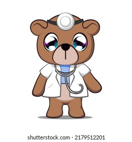 vector illustration of cute bear cartoon mascot being doctor