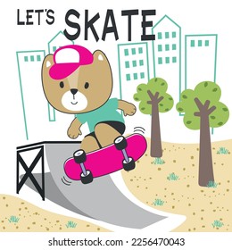 Vector illustration of cute bear cartoon playing skateboard. Can be used for kids baby t shirt print design, fashion graphic, baby shower card, celebration greeting and other decoration.