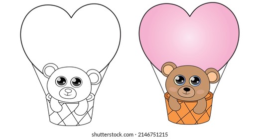 Ilustración vectorial de un oso lindo, oso colorante, clíparte, animales impresos.