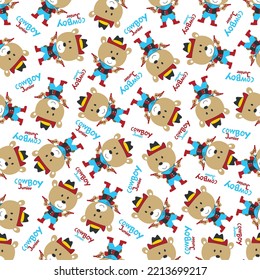 vector illustration of Cute bear cowboy and horse. Can be used for t-shirt print, Creative vector childish background for fabric textile, nursery wallpaper and other decoration.