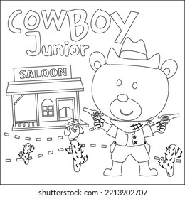 Vektorgrafik von Cute Bär Cowboy und Pferd. Kinderdesign für Kinder Aktivität Farbbuch oder Seite.