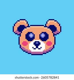 Vector Illustration of Cute Bear Face with Pixel Art Design, perfect for game assets themed designs
