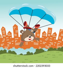 Vector illustration of a cute bear flying with a parachute. with cartoon style. Creative vector childish background for fabric textile, nursery wallpaper, card, brochure. vector illustration