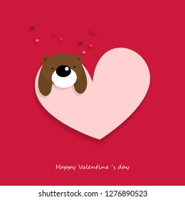 Vector illustration of cute bear with heart cartoon character on red background.