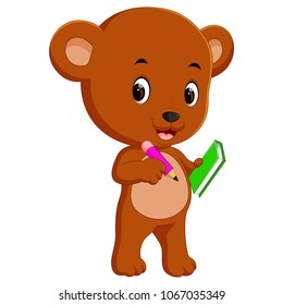 vector illustration of cute bear holding book and pencil