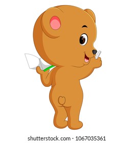 vector illustration of cute bear holding book and pencil