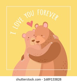 Vector illustration of a cute bear hug. Hand draw,Cartoon illustrations greeting cards template ,Valentines card,Isolated on background.