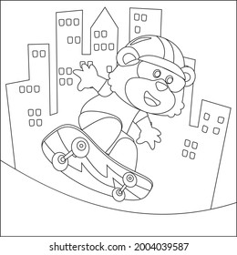 Vector illustration of cute bear on skate board. Cartoon isolated vector illustration, Creative vector Childish design for kids activity colouring book or page.