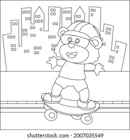 Vector illustration of cute bear on skate board. Cartoon isolated vector illustration, Creative vector Childish design for kids activity colouring book or page.
