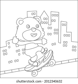 Vector illustration of cute bear on skate board. Cartoon isolated vector illustration, Creative vector Childish design for kids activity colouring book or page.