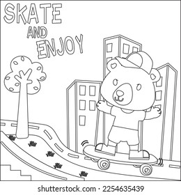 Vector illustration of cute bear on skate board. Cartoon isolated vector illustration, Creative vector Childish design for kids activity colouring book or page.