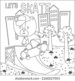 Vector illustration of cute bear on skate board. Cartoon isolated vector illustration, Creative vector Childish design for kids activity colouring book or page.