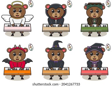 Vector illustration of cute Bear play Keyboard. Bear character vector design. Good for label, sticker, clipart.