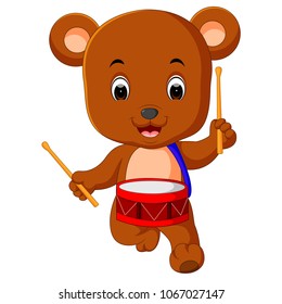 vector illustration of cute bear playing drum