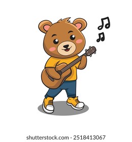 Ilustração vetorial de um urso bonito tocando guitarra