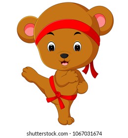 vector illustration of cute bear practicing karate