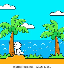 Ilustración vectorial de un oso lindo, relajante y disfrutando de las vistas a la playa en verano. Estilo de caricatura plano.